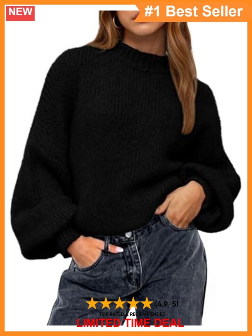 Oversized Ribbed Knit Crewneck Pullover Sweater Long Sleeve Loose Fit